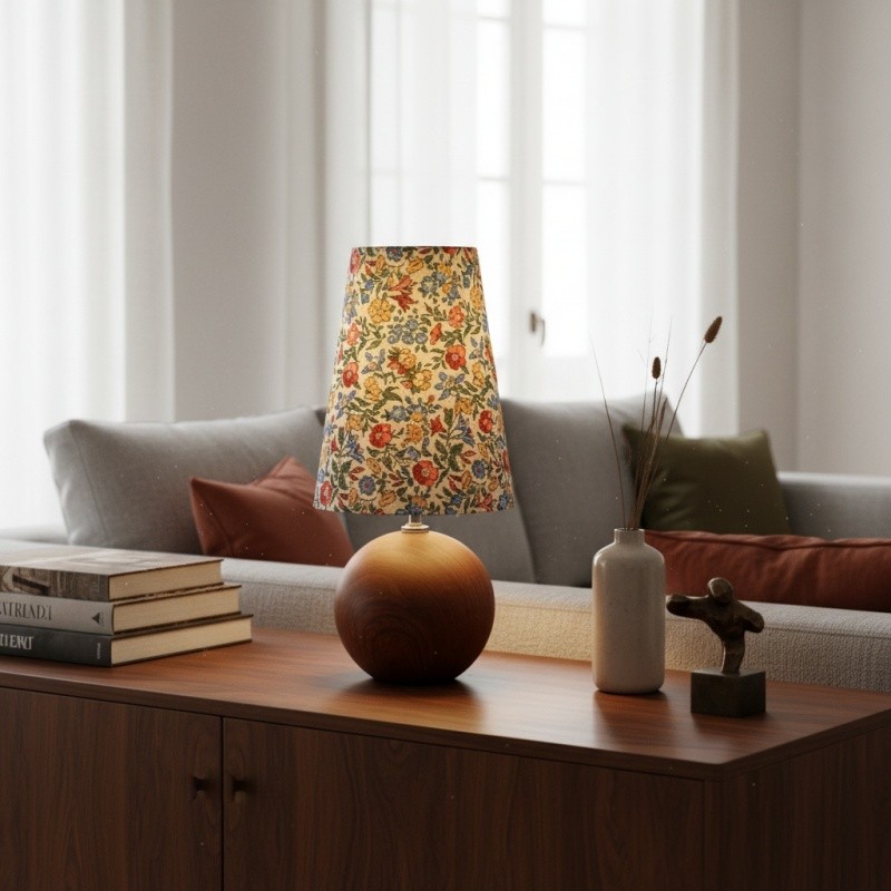 Florence decoratieve tafellamp met bloemenmotief — Stijlvolle sfeerverlichting met houten details voor thuis HL2338