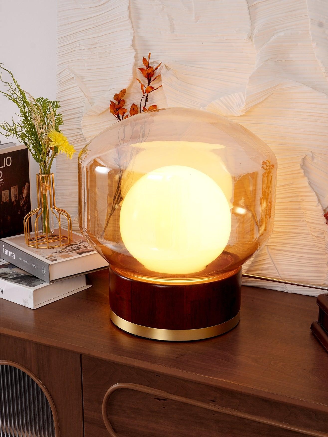 Eenvoudige creatieve houten bol tafellamp HL779