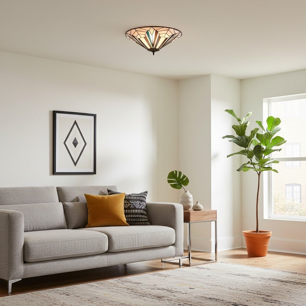 TF Astoria Modern Deco plafondlamp met getextureerd glas - Elegante woonlamp HL2244