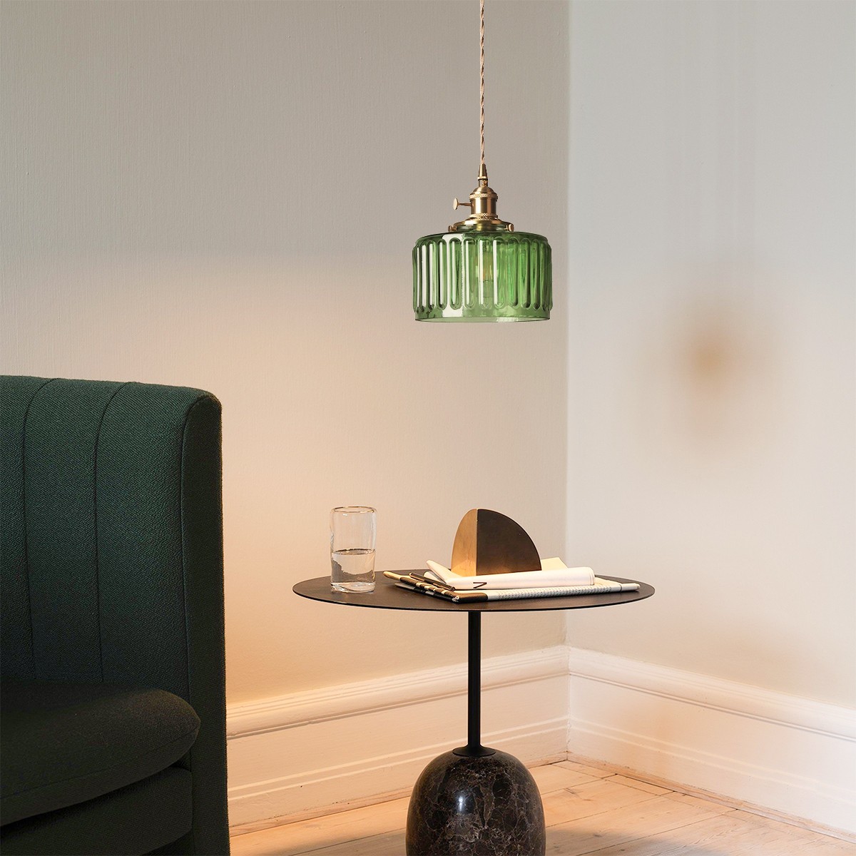 Retro Korte Cilinder Golvende Glazen Hanglamp HL315