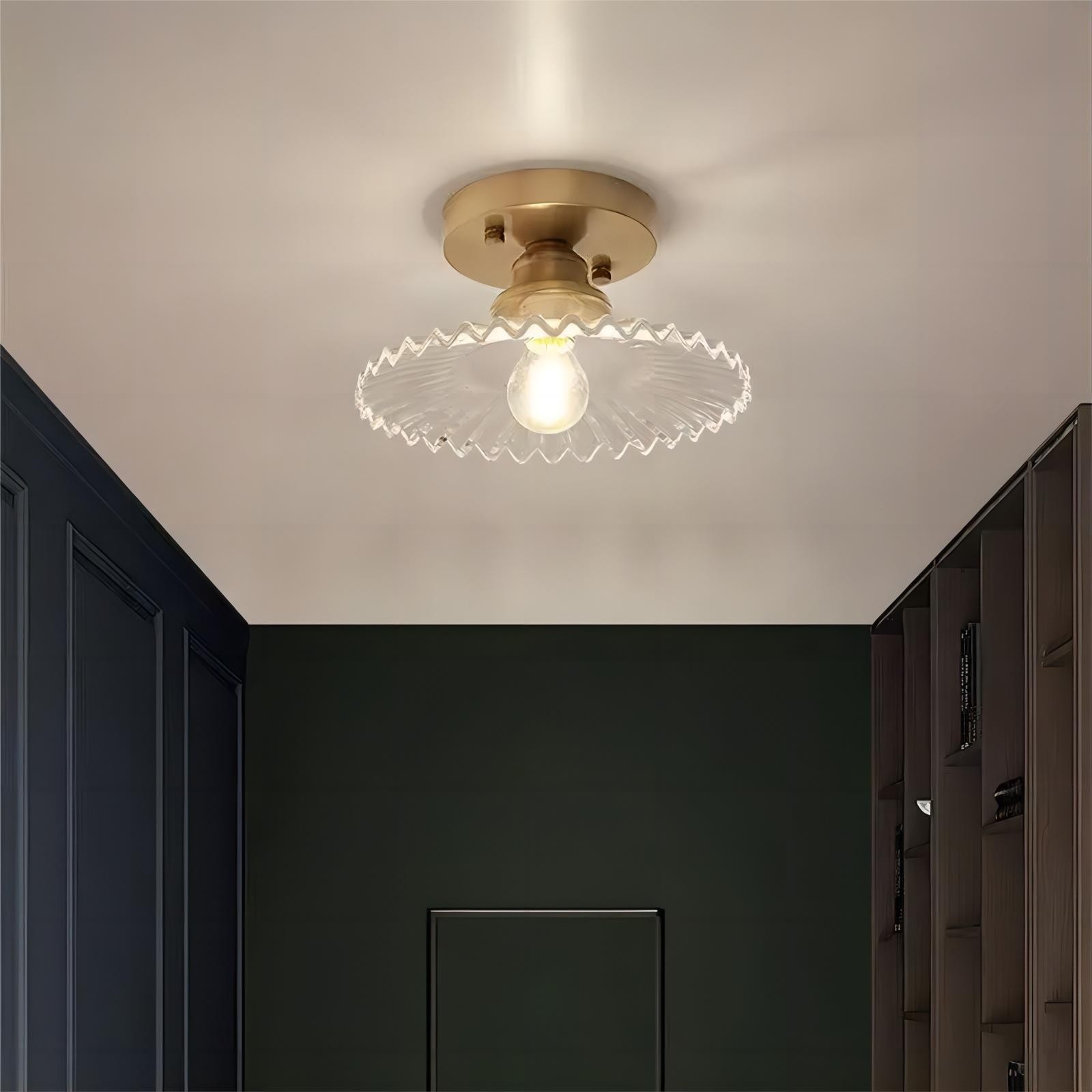 Vintage helder glazen geribbelde bloemblaadje plafondlamp HL139