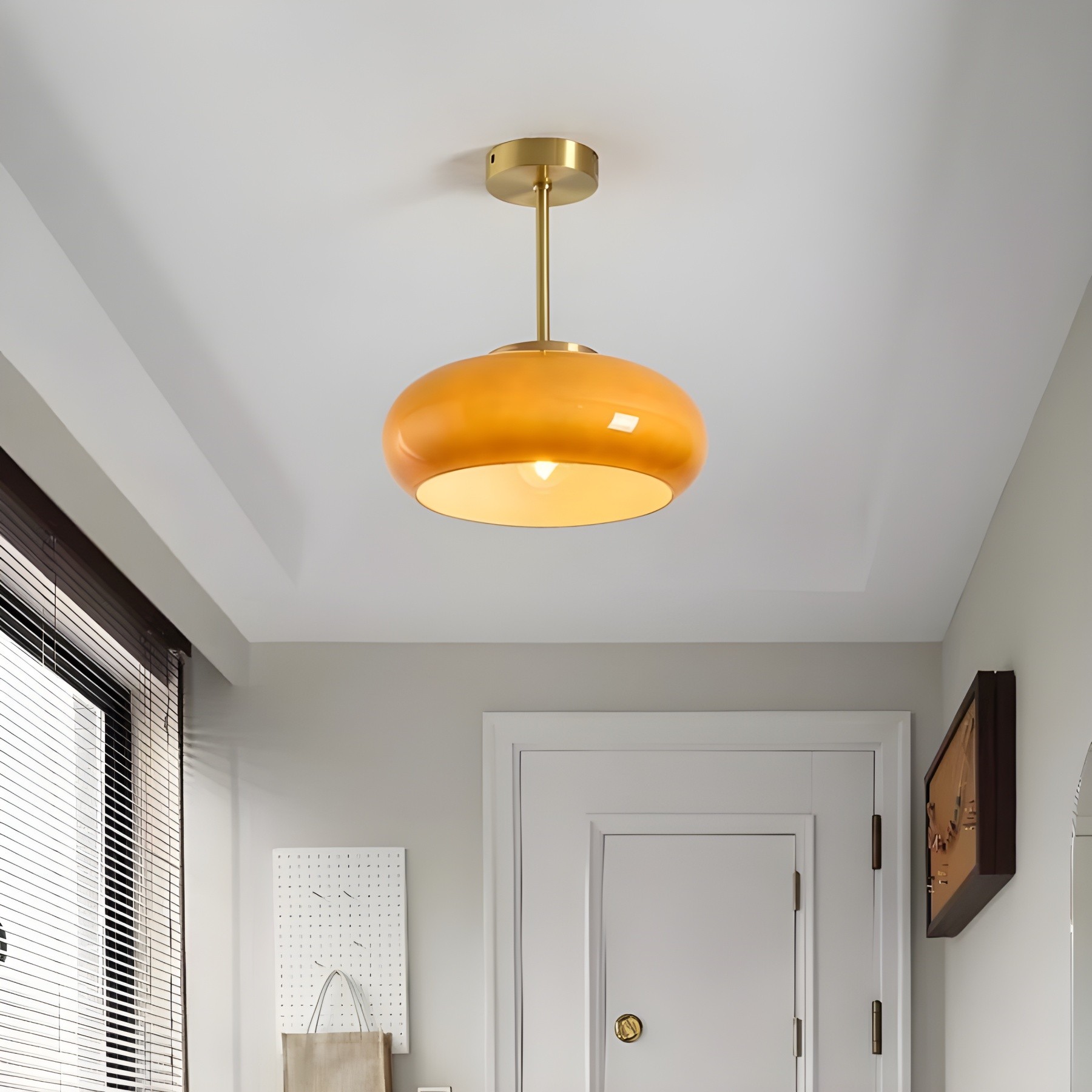 Retro messing schijf Bauhaus glazen plafondlamp HL167