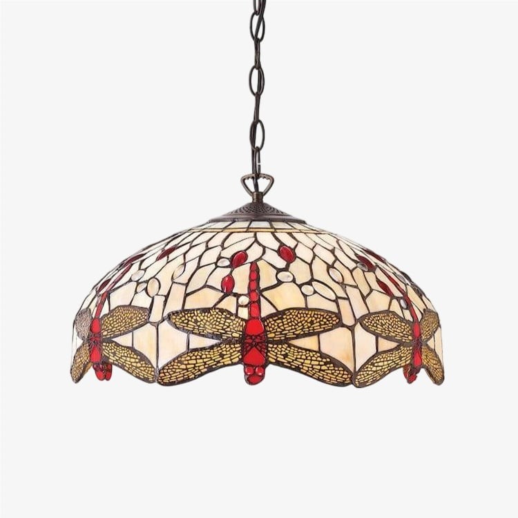 TF Dragonfly Tiffany hanglamp - Art Nouveau hanglamp met glas-in-lood voor de woonkamer HL2045