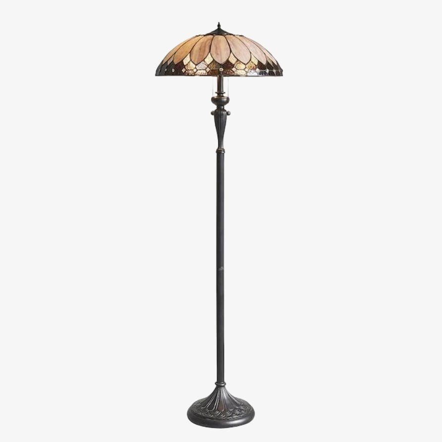 TF Brooklyn Geometrische Art Deco Tiffany Vloerlamp - Glas-in-loodkap en satijnzwarte voet voor de woonkamer HL2081