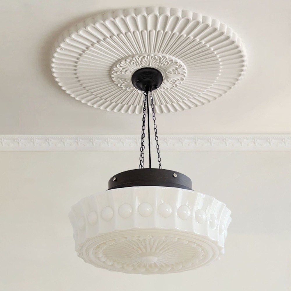 Kroonluchter met cilindervormige kap van ijzerglas HL989