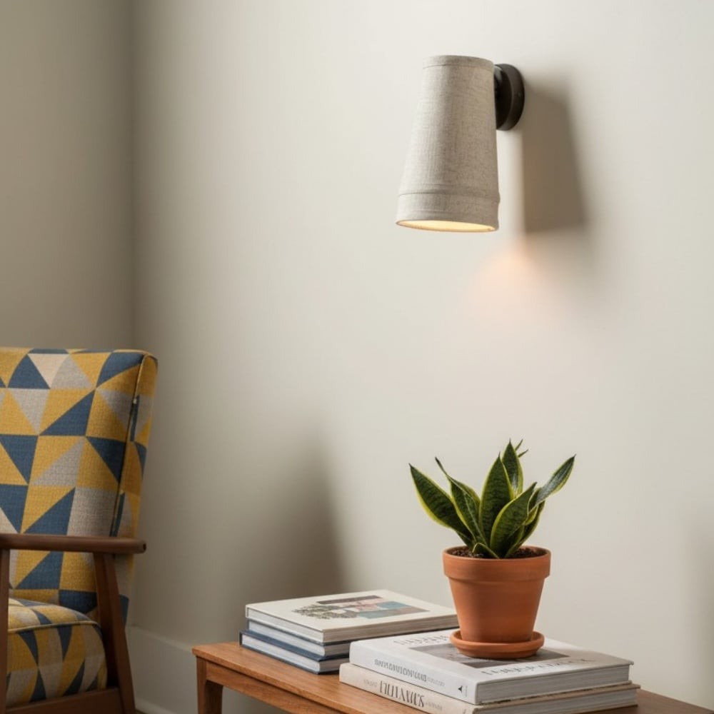 Zalen wandlamp met linnenstructuur in bronskleur - Zachte retro wandlamp voor leeshoek HL1912