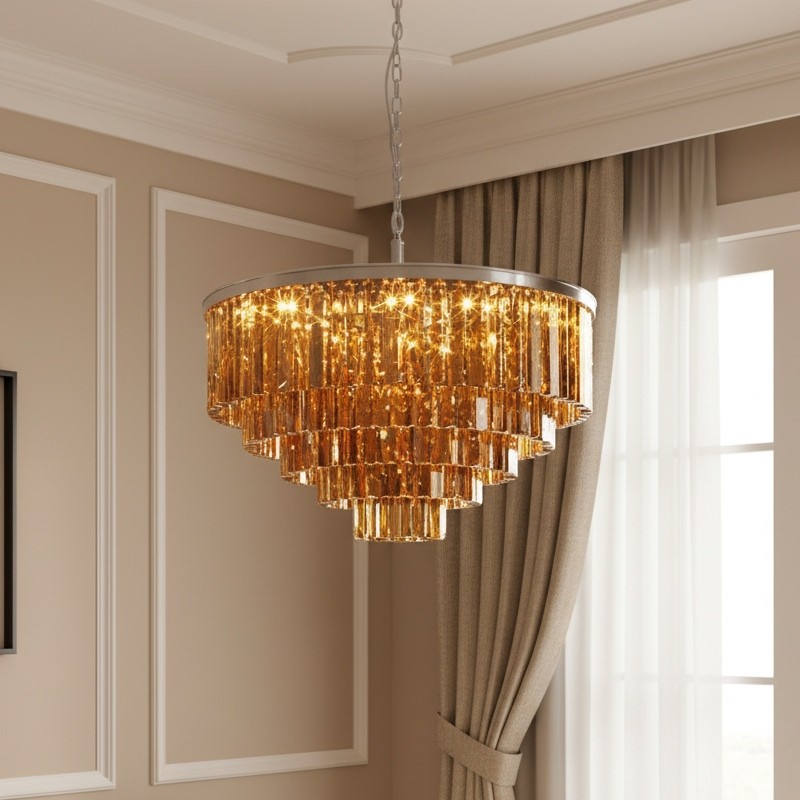 Aurevon Crystal Prism Modern Plafondkroonluchter met Metalen Frame voor Thuis en Hotel HL2298