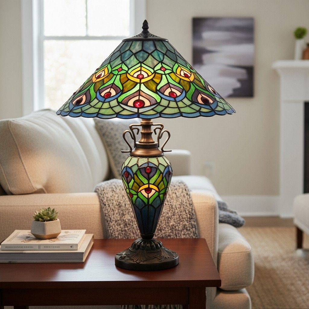 TF Oldbury bureaulamp - Handgemaakte glas-in-loodlamp voor de slaapkamer om bij te lezen HL2178