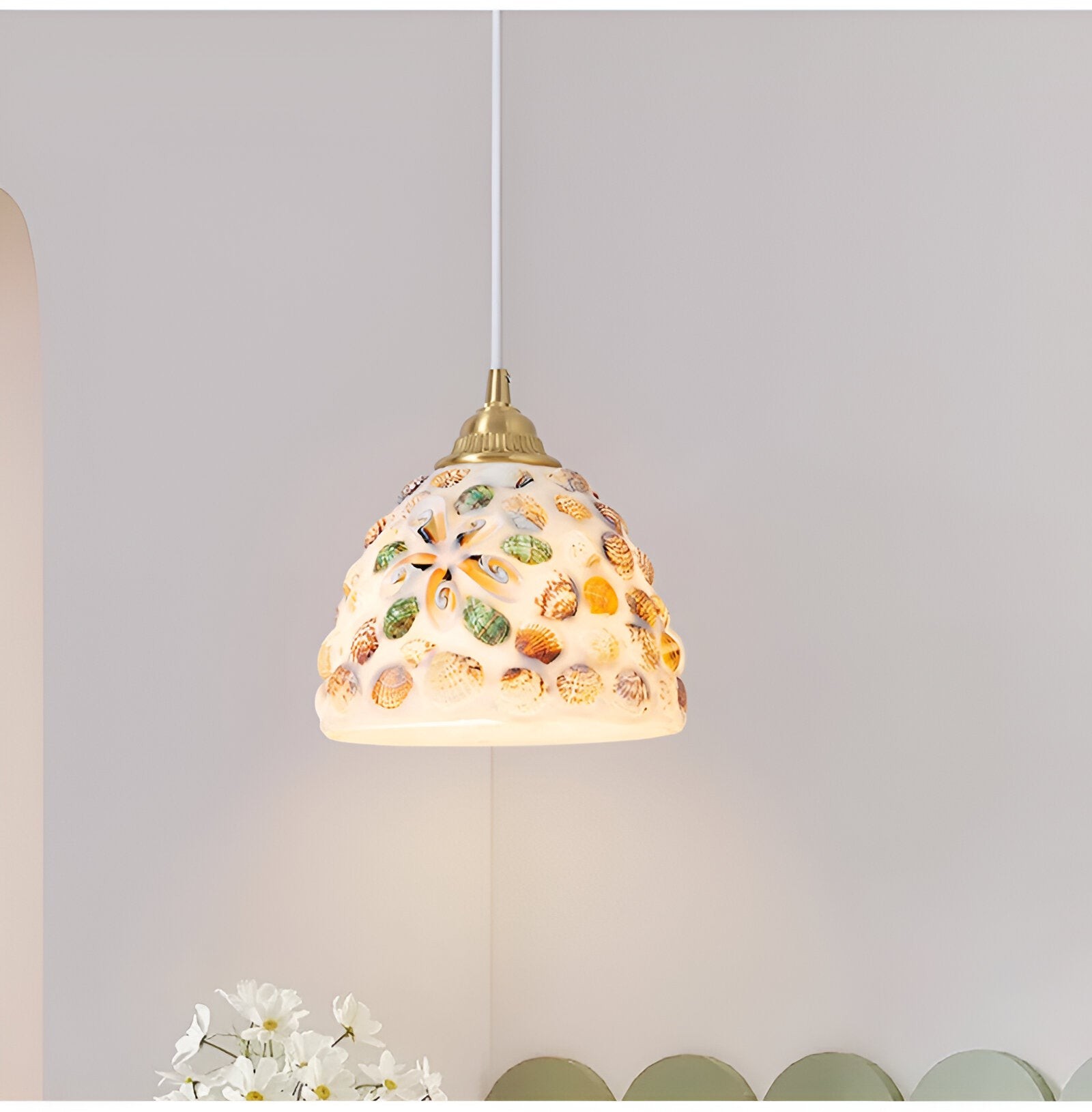 Retro kleurrijke natuurlijke schelp handgemaakte messing hanglamp HL1279