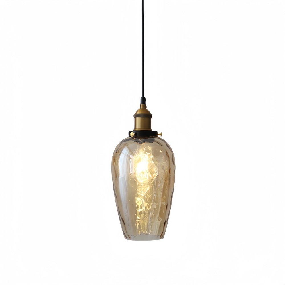 Hanglamp van getextureerd glas in Noordse stijl - Amberkleurige koepelvormige hallamp HL1329