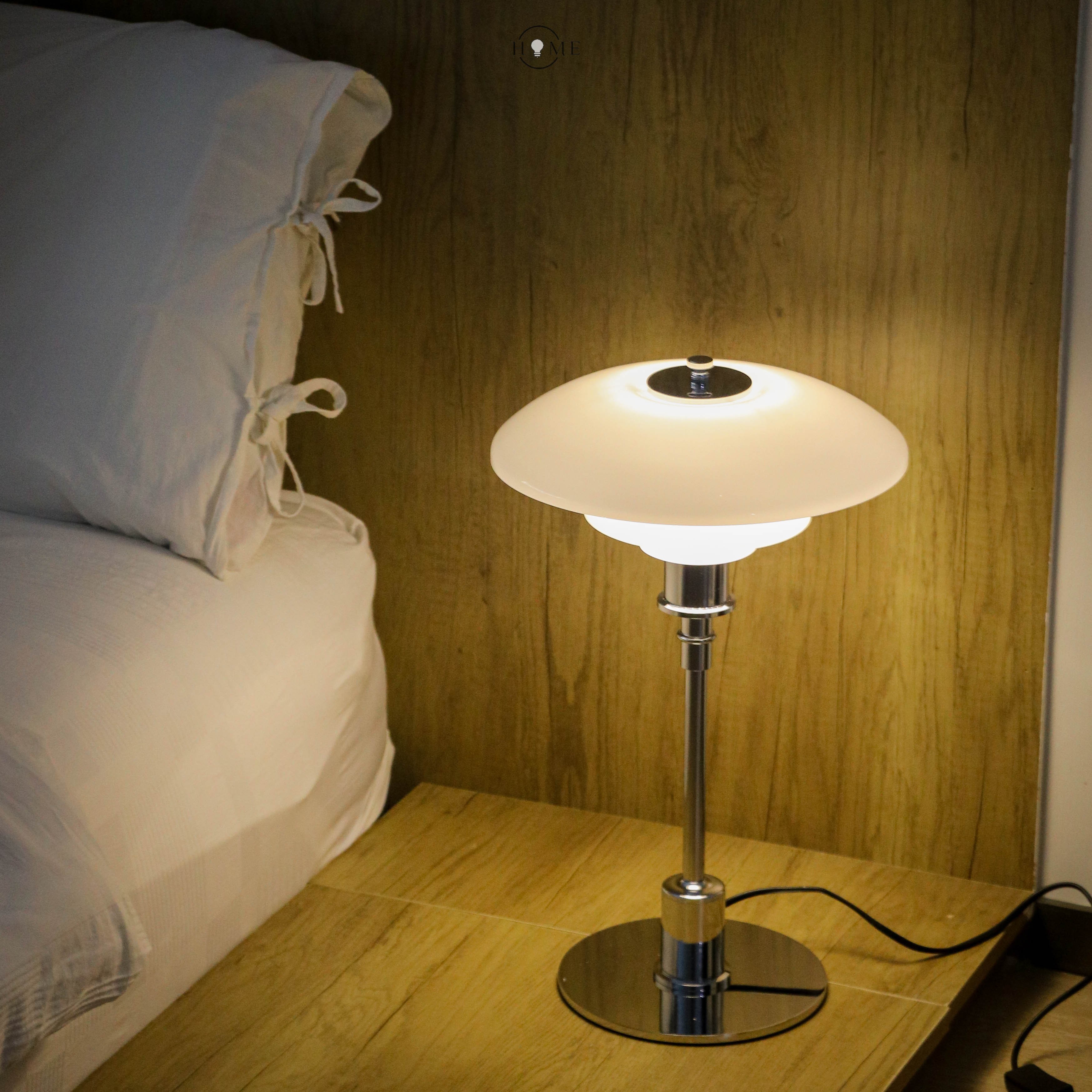 Glazen tafellamp met Multilayer roestvrij staal