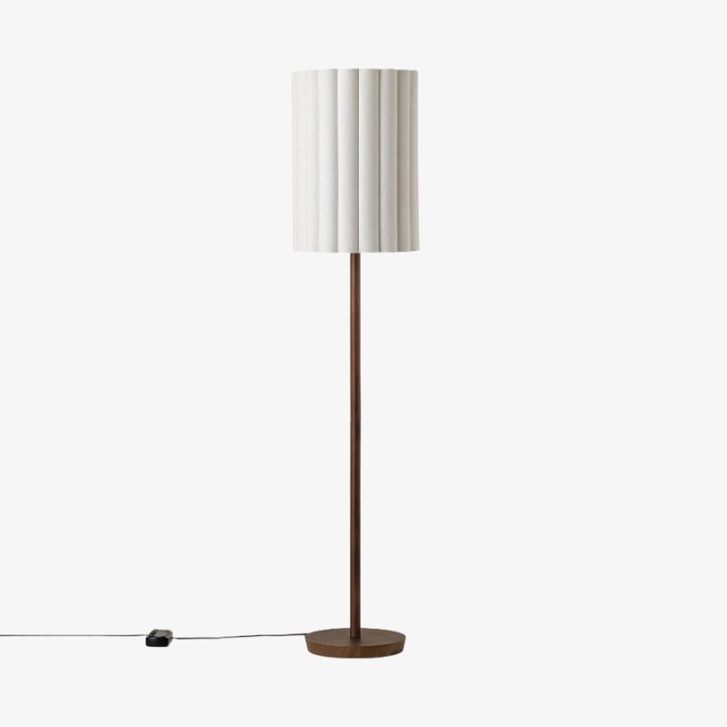 Linbron vloerlamp van walnoothout met geribbelde linnen kap - Moderne natuurlijke woondecoratie HL1915