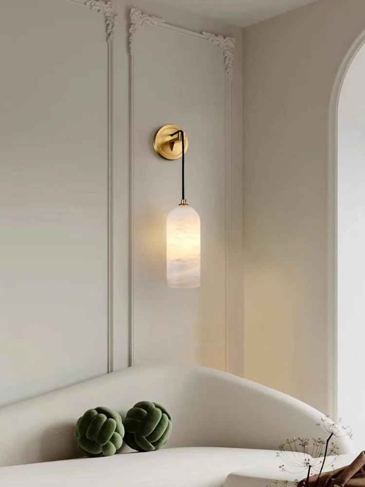 Moderne minimalistische koperen natuurlijke marmeren verstelbare draadwandlamp HL686