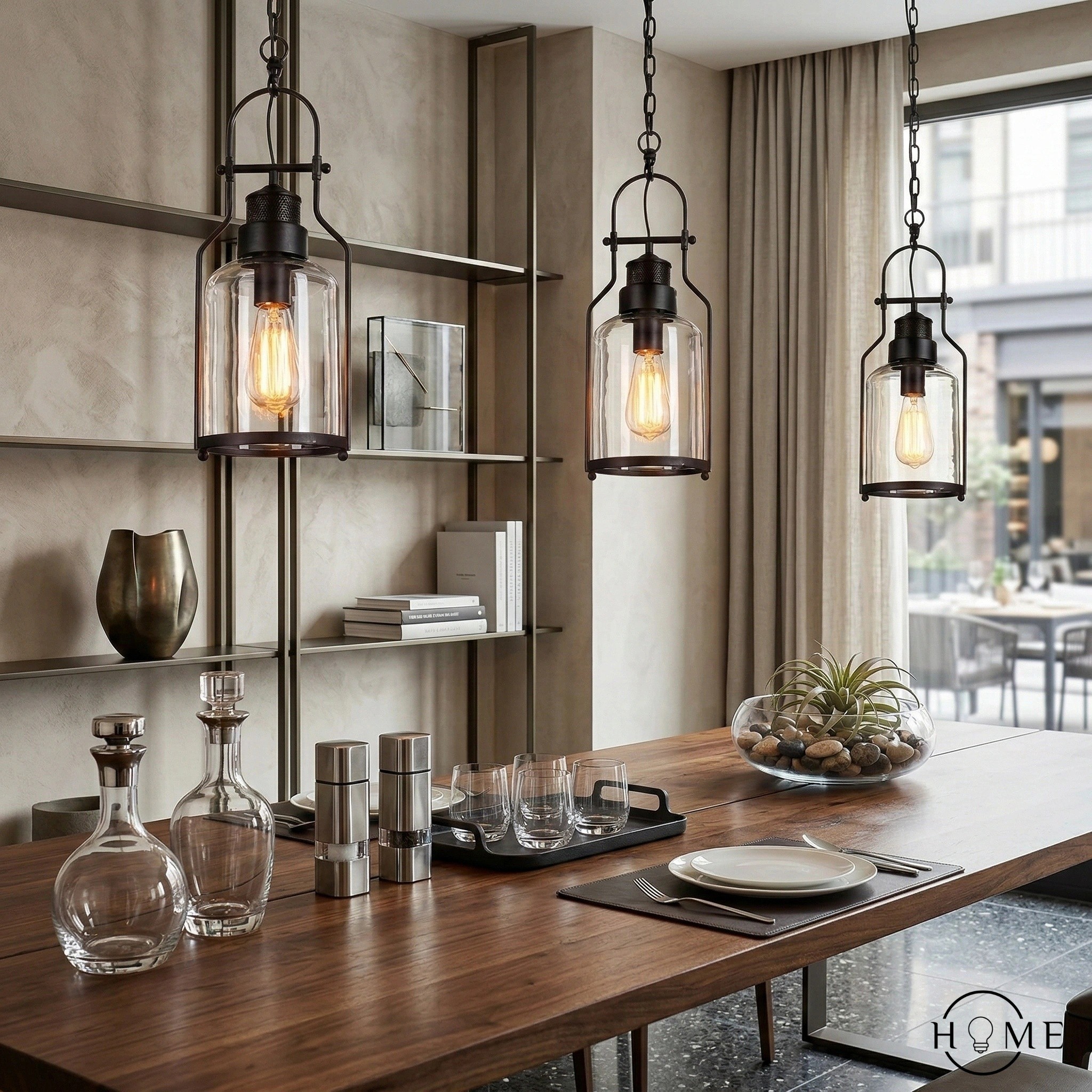 Lirra Vintage Glazen Pot Hanglamp - Industriële Metalen Hanglamp voor Keuken en Bar HL973