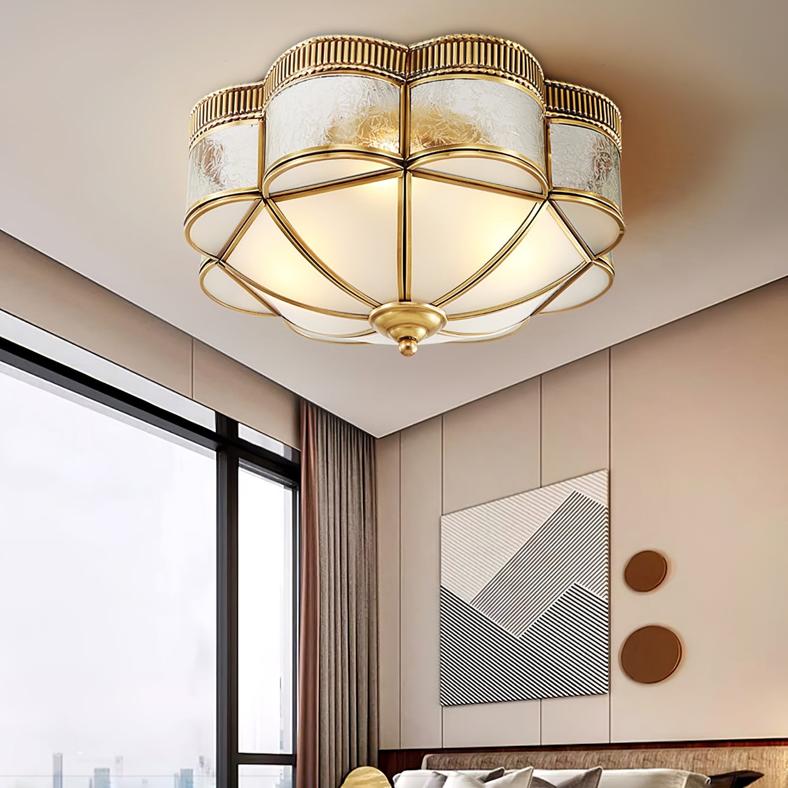 Plafondlamp met koepel van messing HL391