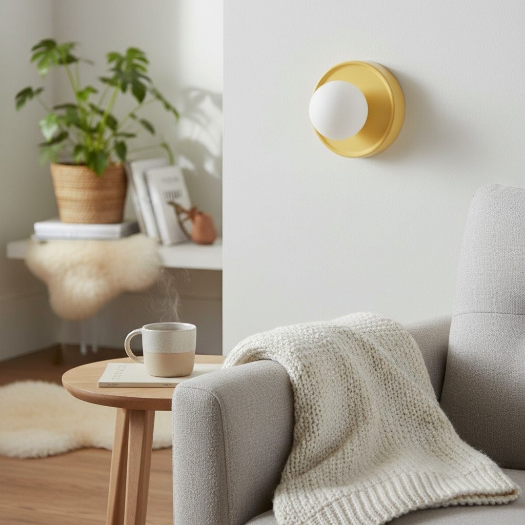 Solna ronde glazen wandlamp met keramische voet - minimalistische verlichting voor slaapkamer of hal HL1932