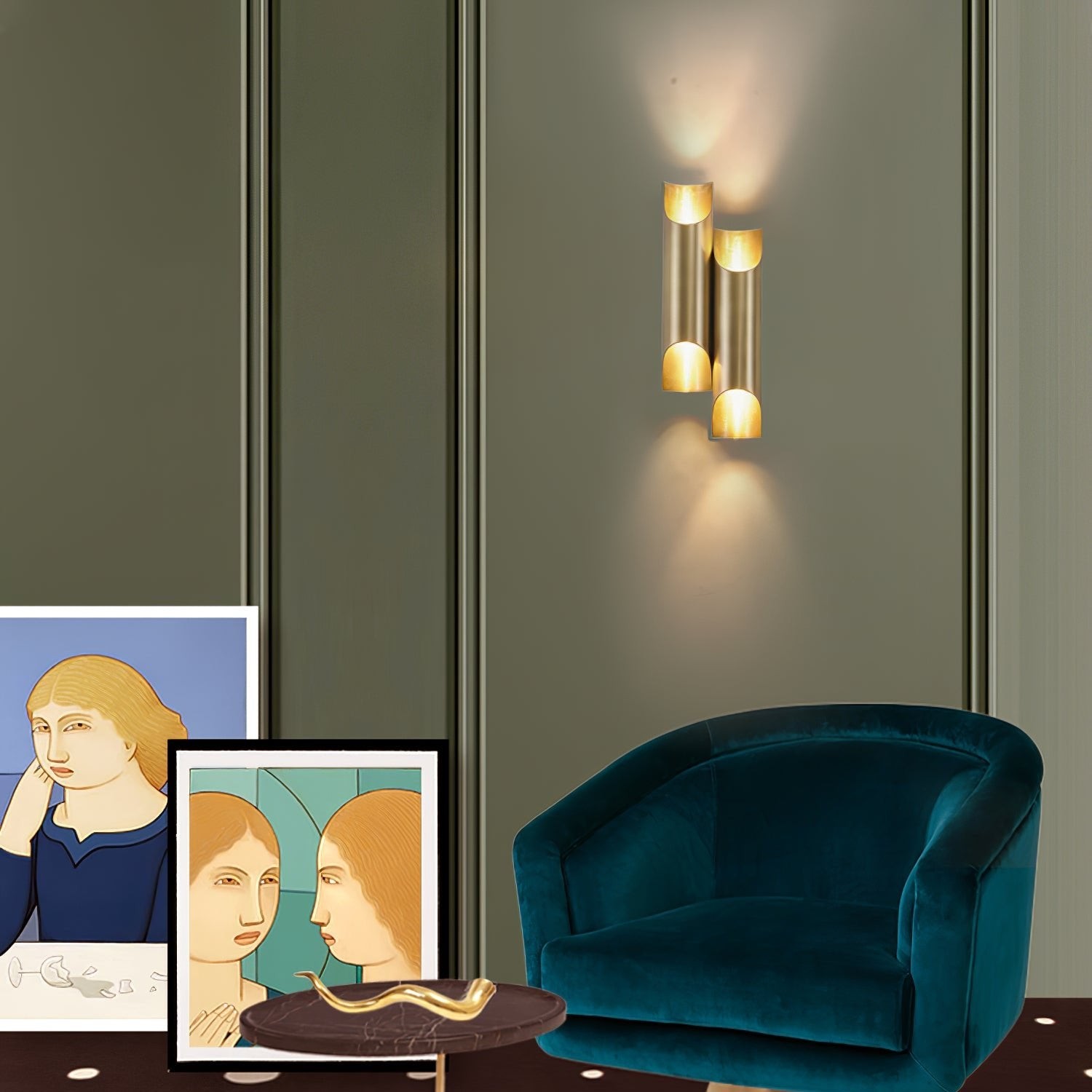 Dubbele buis wandlamp van messing HL404