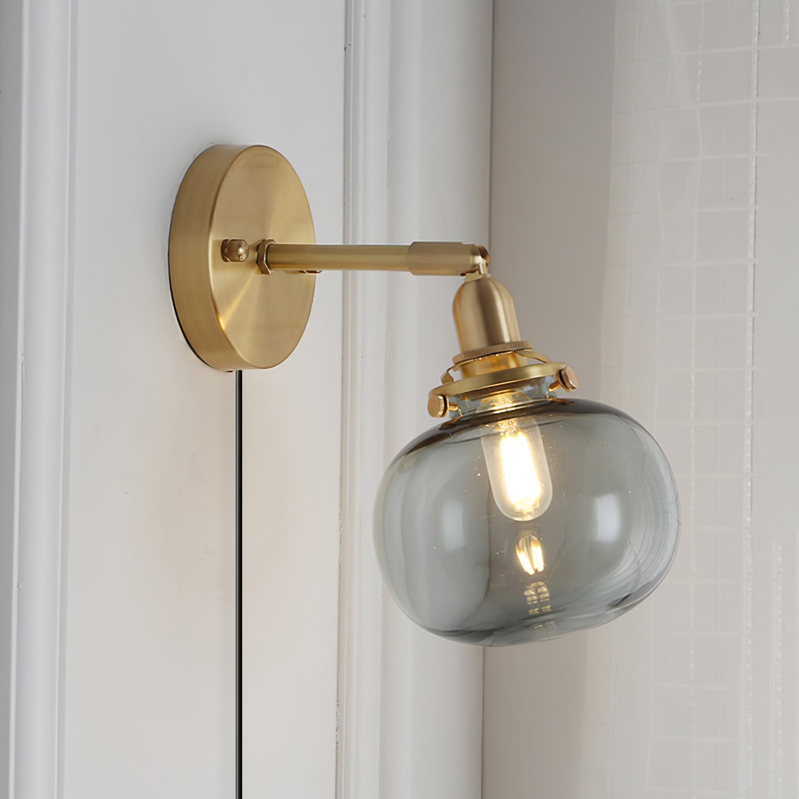 Japanse stijl vintage messing glazen wandlamp HL772
