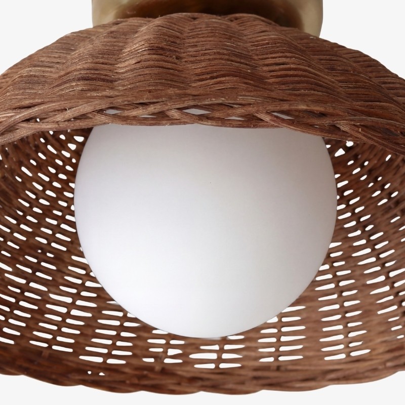 Welanery Rustieke Geweven Bamboe Lamp - Glazen Wand- of Plafondlamp voor Woonkamer en Hal HL2537