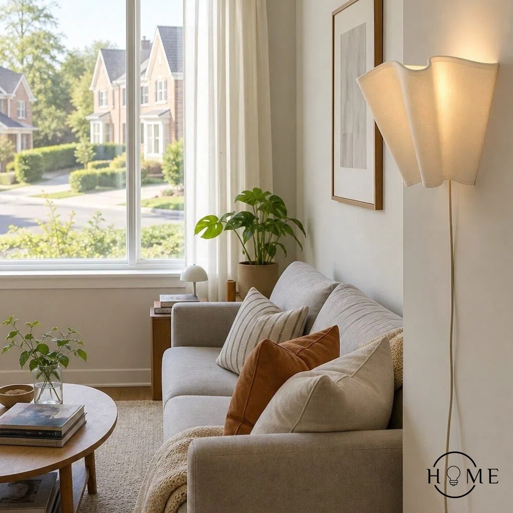 Oslan moderne wandlamp met stekker - wandlamp met gegolfde ivoorkleurige linnen kap HL1605