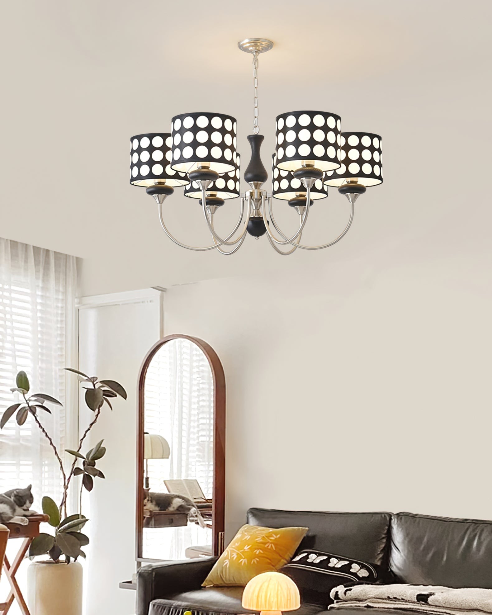 Moderne luxe zwarte kroonluchter met meerdere koppen en stippen HL1121