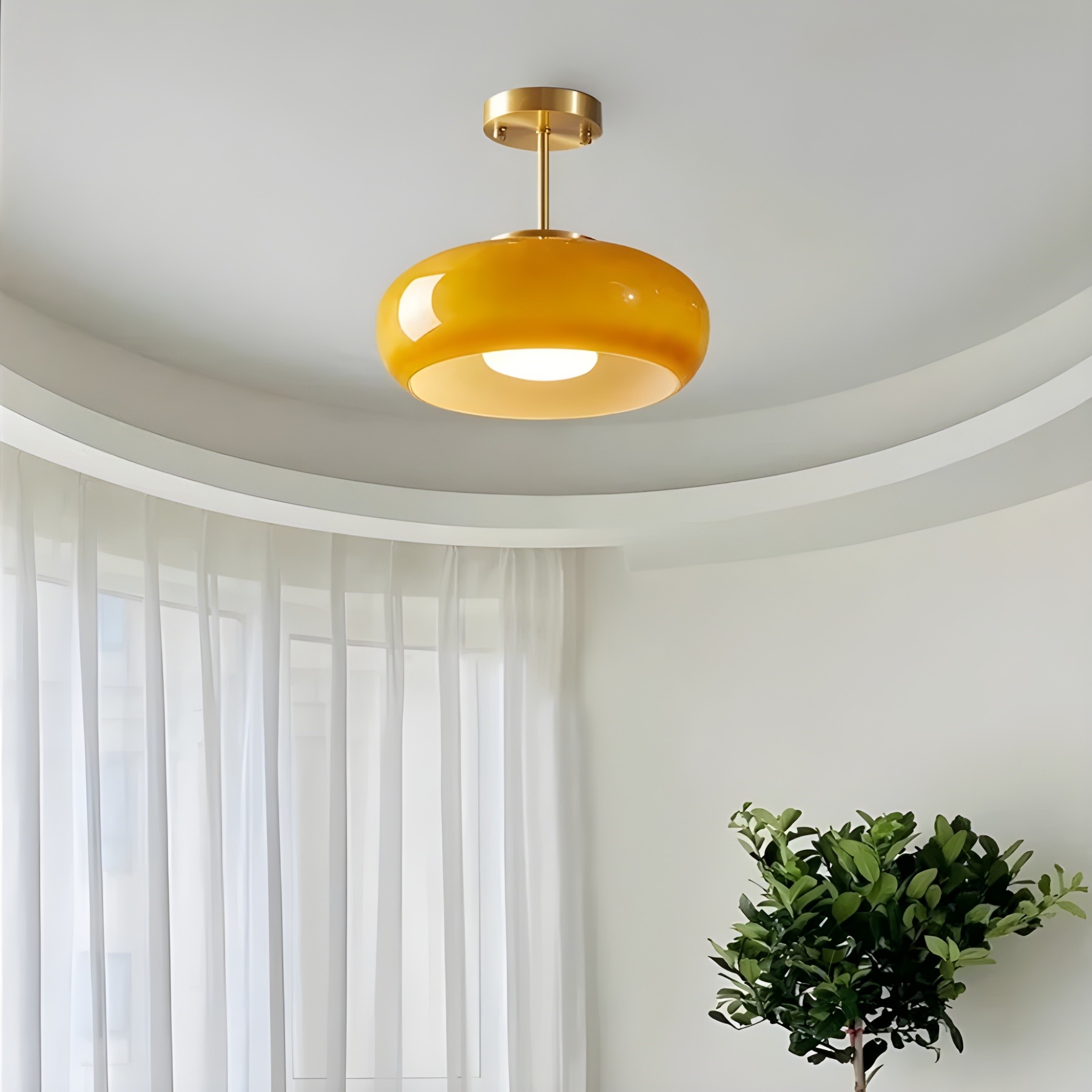 Retro messing schijf Bauhaus glazen plafondlamp HL167