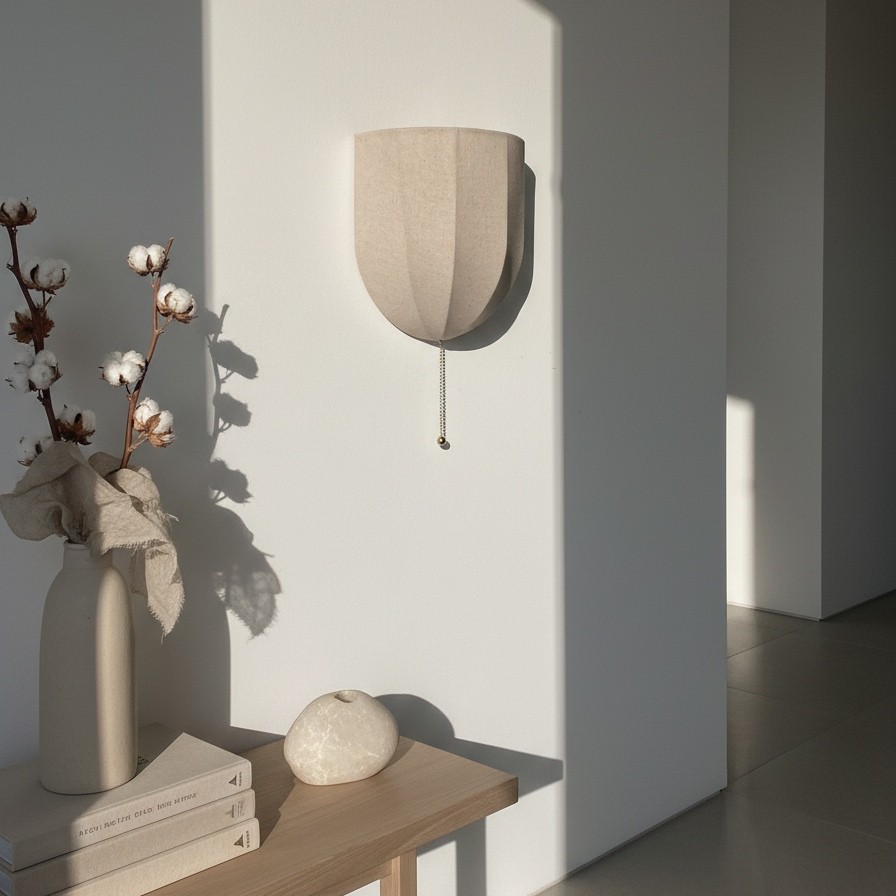 Fablune linnen wandlamp - moderne wandlamp met stoffen kap en textuur voor de woonkamer HL1134
