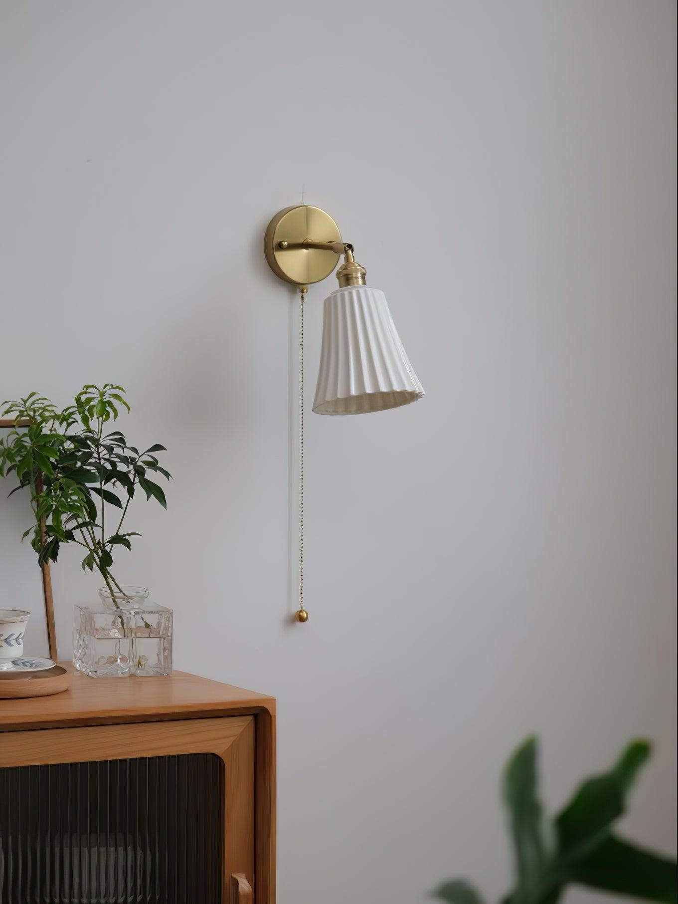 Moderne trekkoord metalen keramiek binnenwandlamp voor slaapkamer HL863