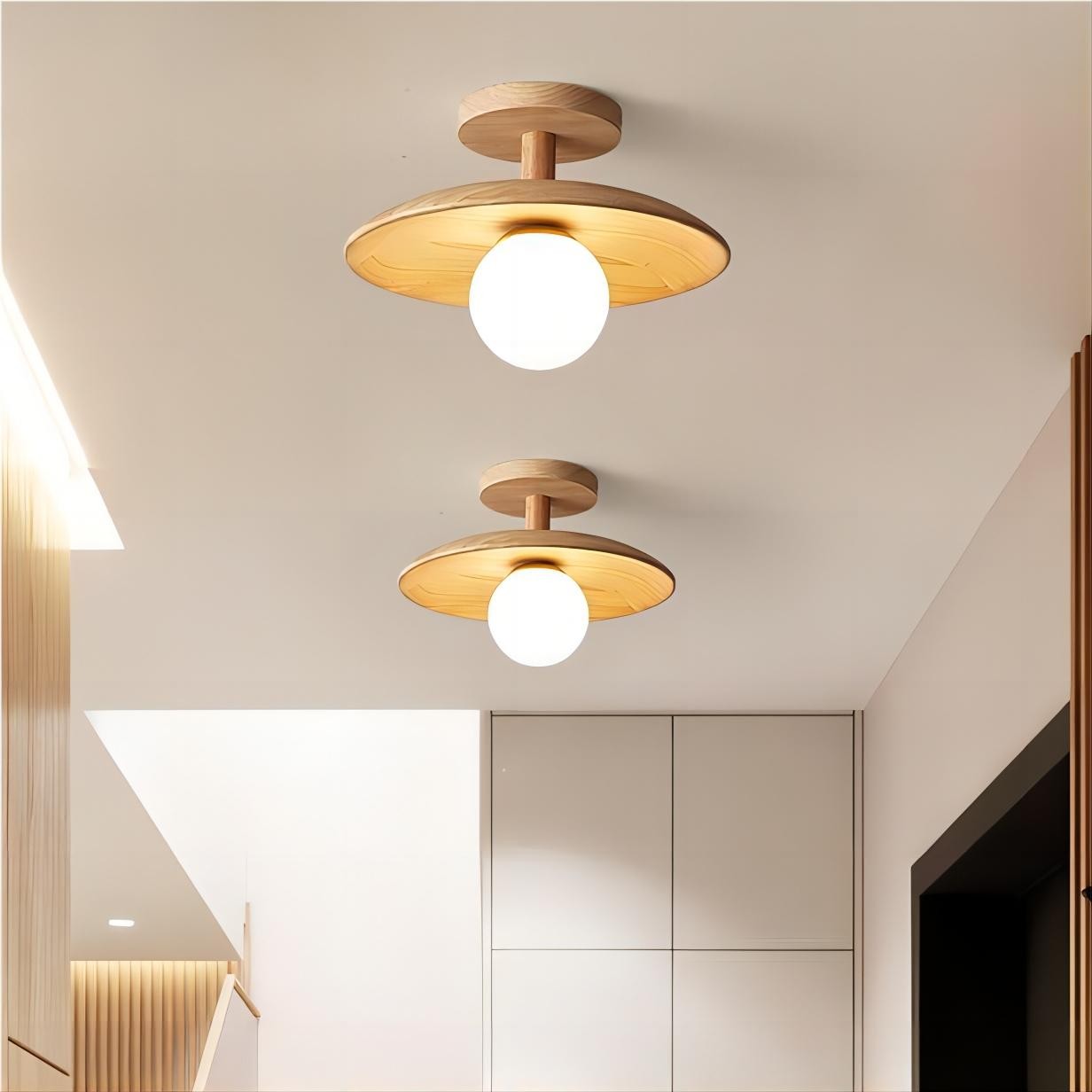 Rustieke Plafon houten glazen plafondlamp HL93