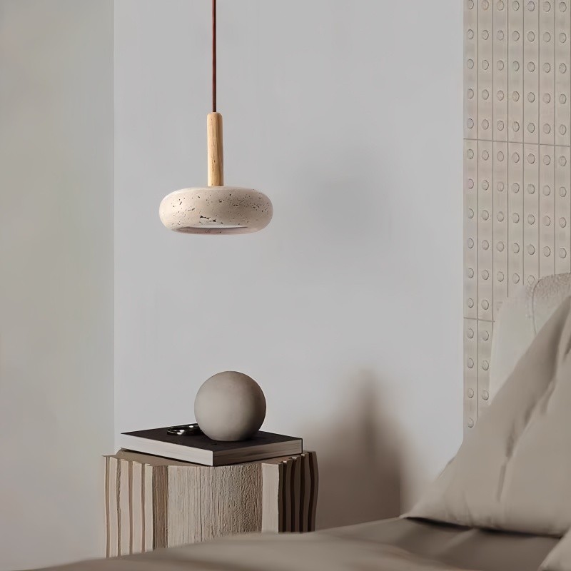 Traditionele Japanse ronde houten travertijn hanglamp HL934