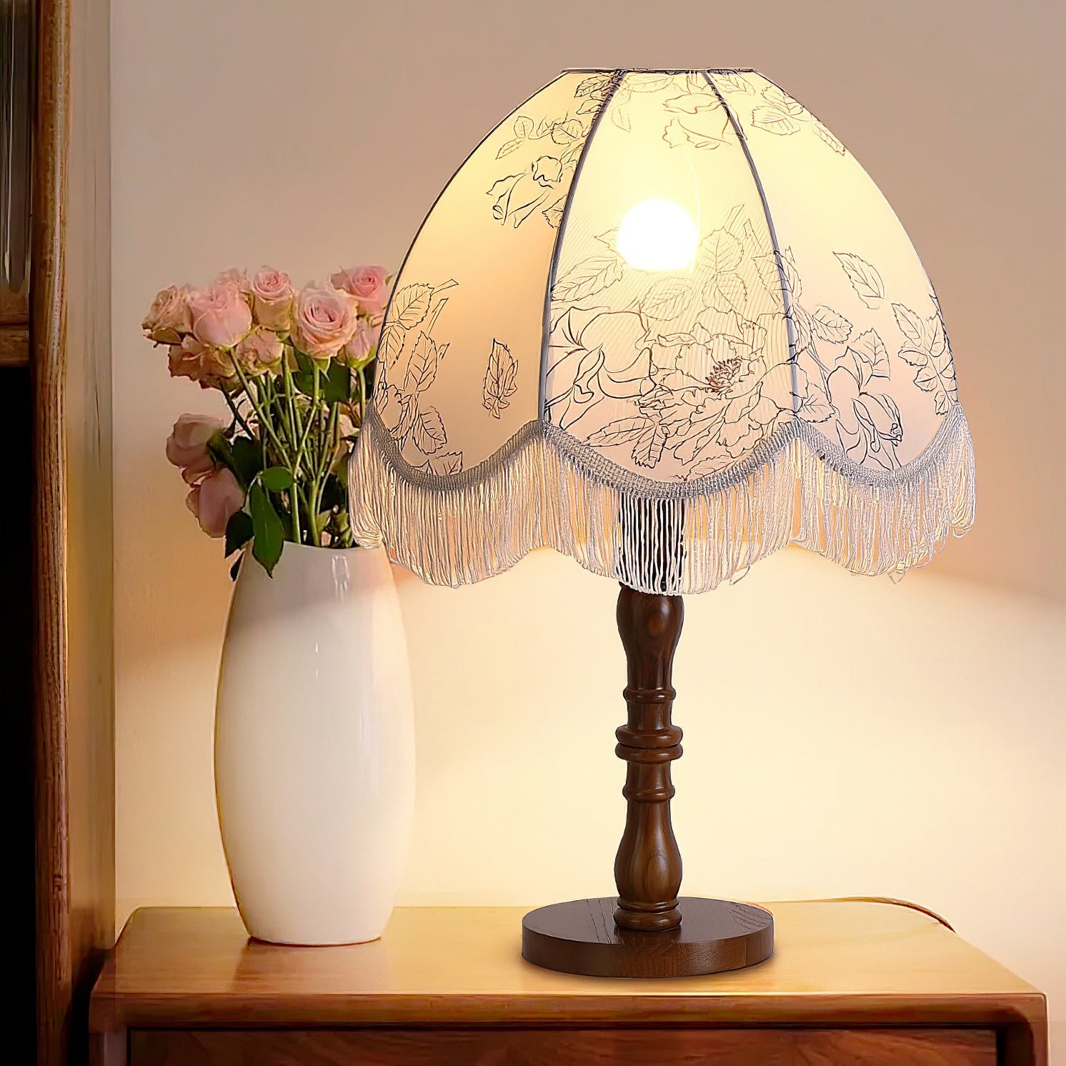 Luxe bedrukte kwast tafellamp HL802