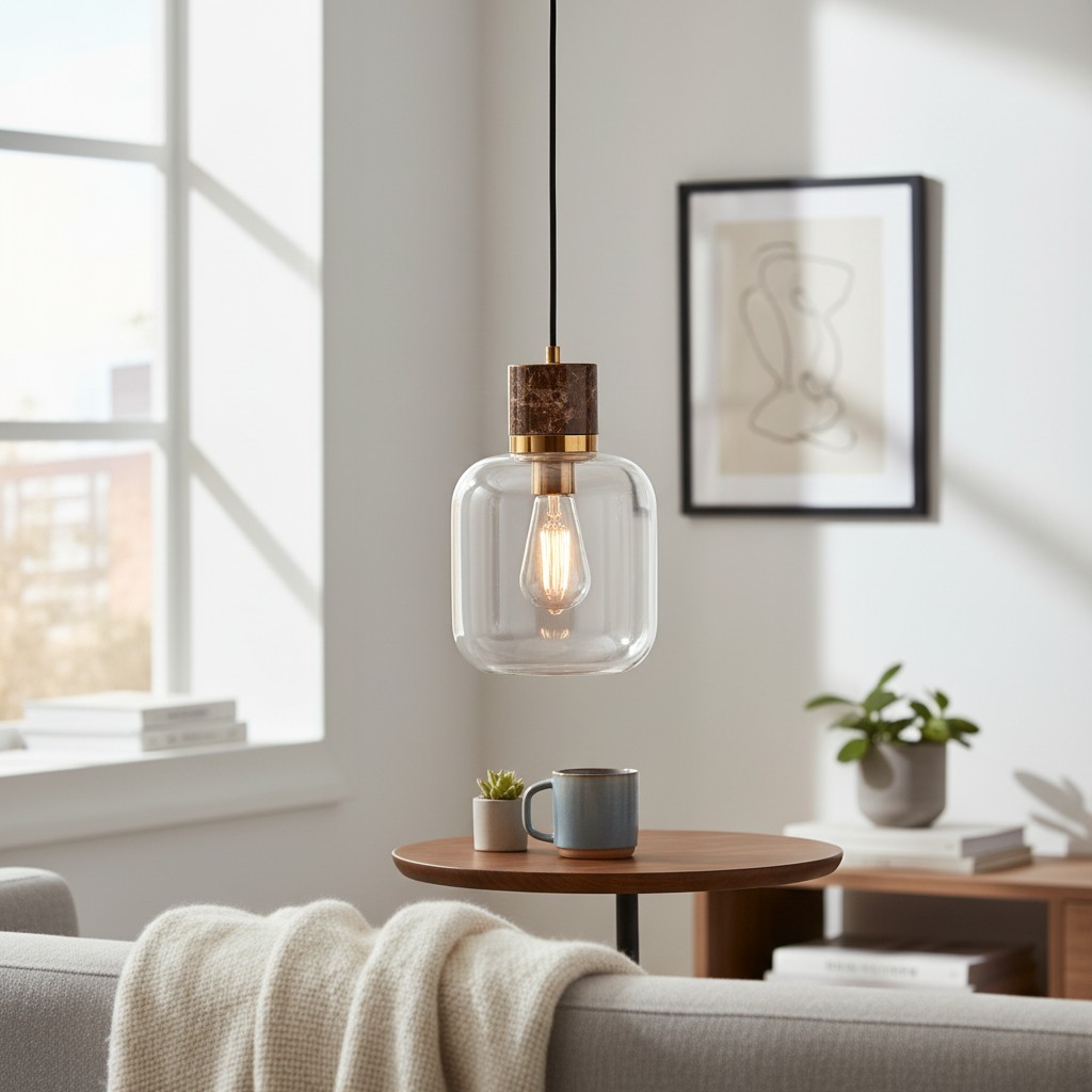 Korlisse Hanglamp van natuursteen en glas - Stijlvolle lamp voor de woonkamer of zitkamer HL2124