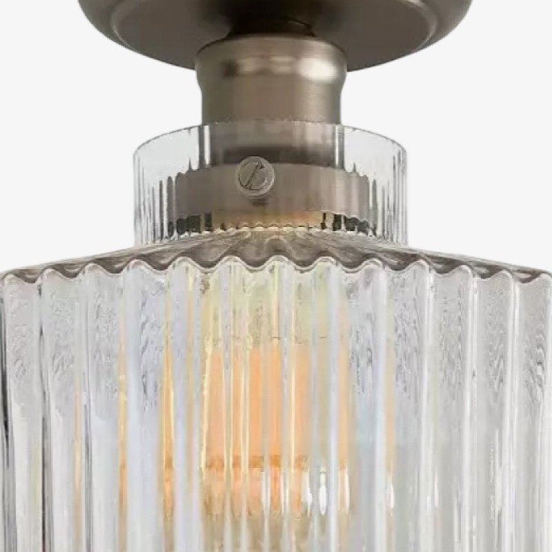 Ribora Vintage - Plafondlamp van geribbeld glas, geïnspireerd op vintage - Industriële stijl, vlak tegen het plafond