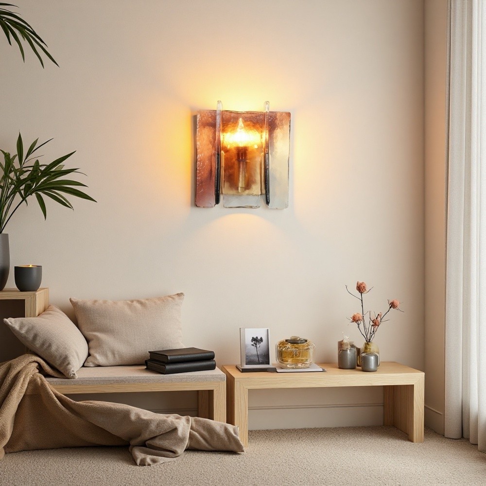 Amberkleurige glazen wandlamp - industriële metalen bedlamp HL1322