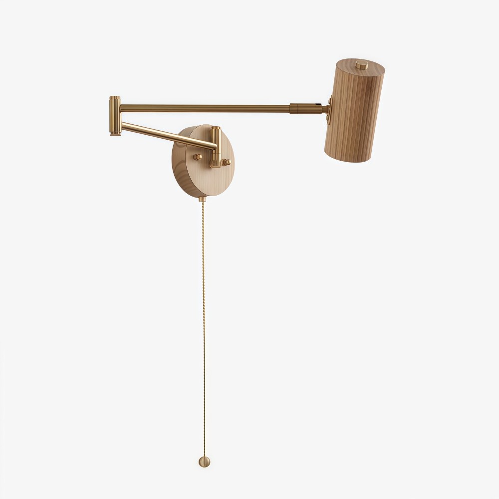 Verstelbare wandlamp met cilindervormige zwenkarm van hout en ijzer HL1085