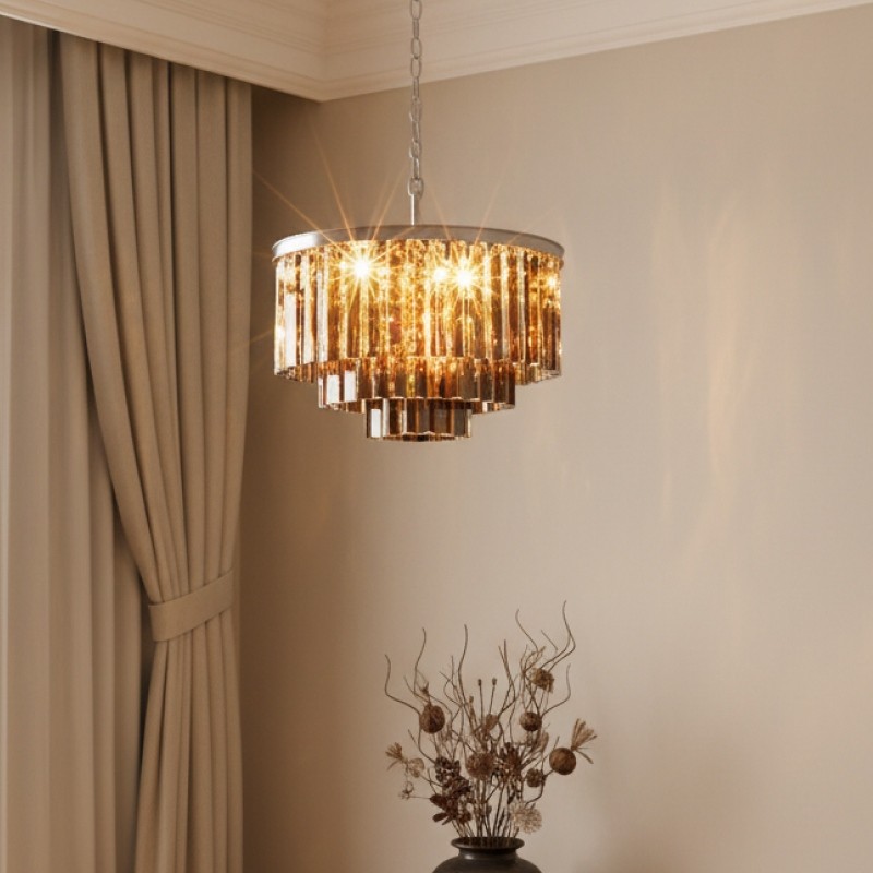 Aurevon Crystal Prism Modern Plafondkroonluchter met Metalen Frame voor Thuis en Hotel HL2298