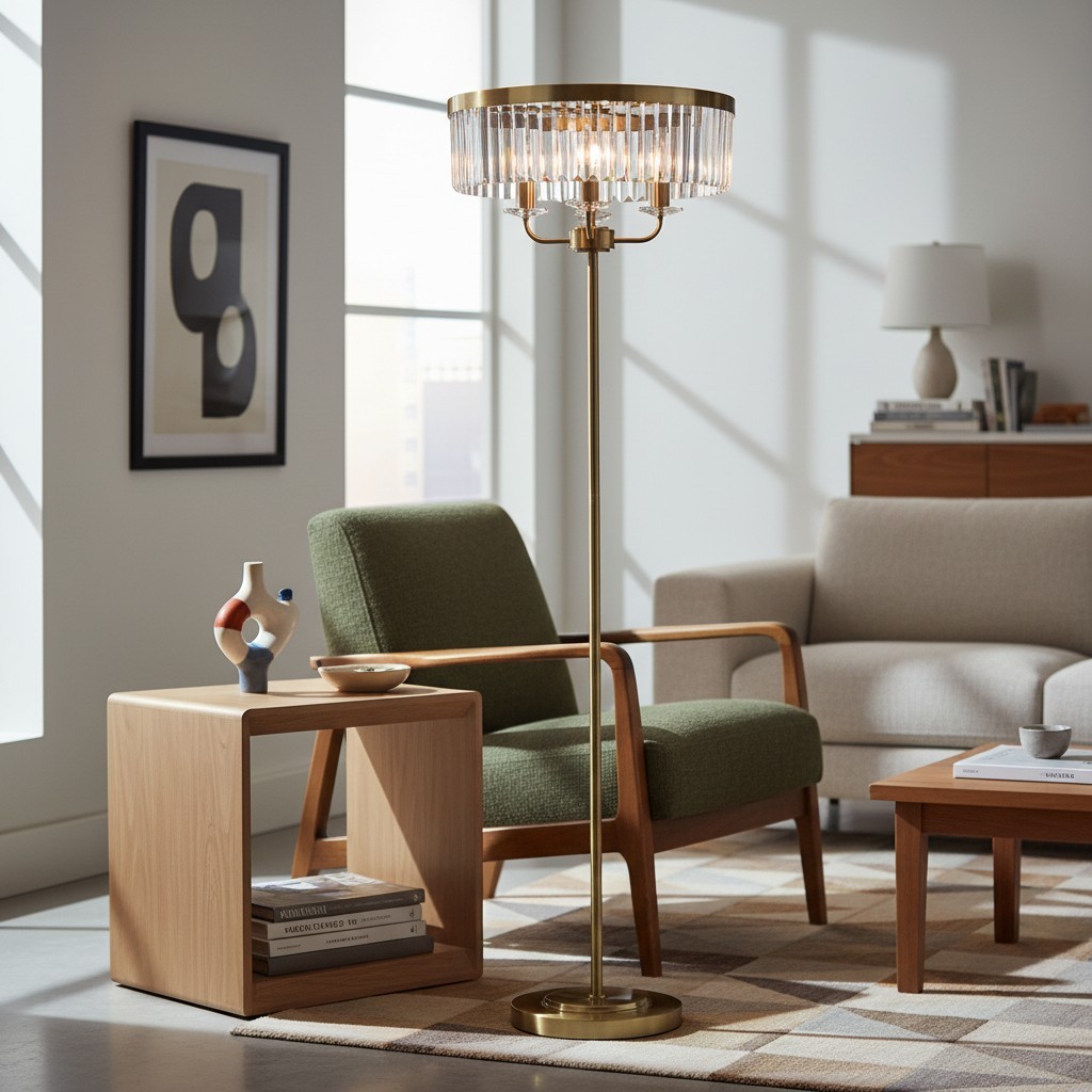 Beveline ronde vloerlamp met 3 lichtpunten - facetgeslepen glazen kappen, klassieke metalen afwerking voor woonkamers HL2071