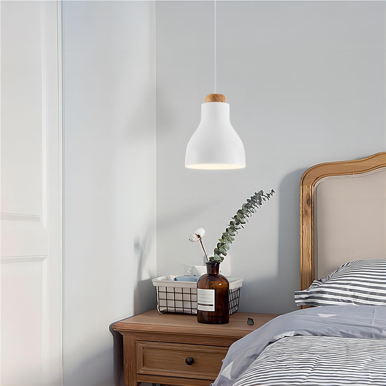 Nordic cilinder hanglamp met houten kop HL197