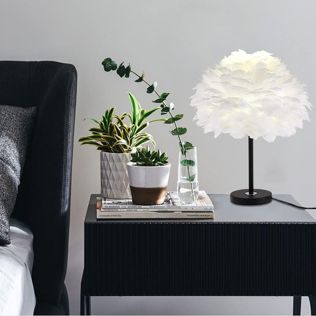 Moderne pluizige Feather tafellamp voor slaapkamer HL09