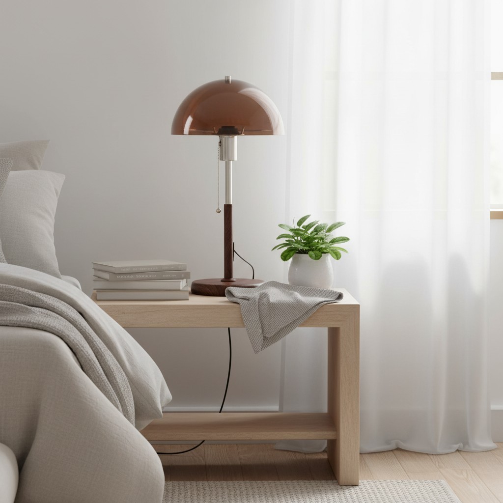 Afterglow tafellamp met ronde kap, accentlamp voor naast het bed - moderne retrostijl voor de slaapkamer HL2361