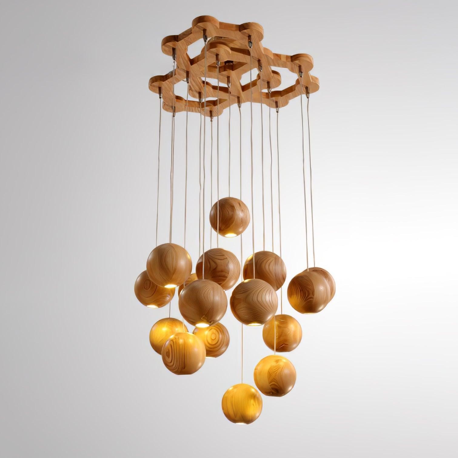 Houten bolvormige cluster hanglamp HL930