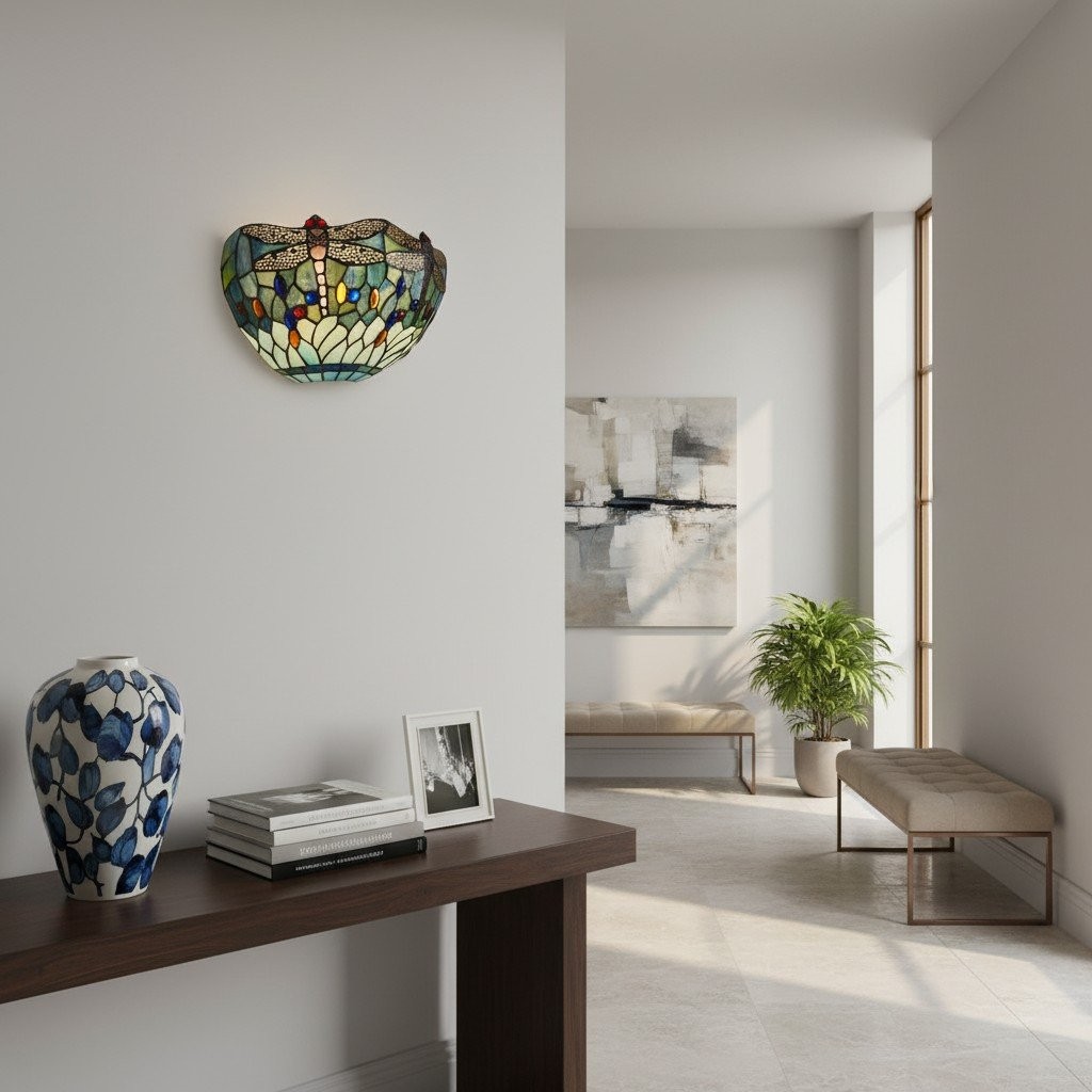 TF Wandlamp met libellenpatroon - Klassiek handgesneden glas-in-lood voor hallen en slaapkamers HL2117