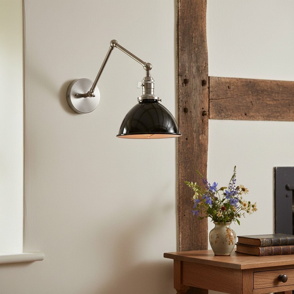 Conique metalen vintage industriële wandlamp met zwenkarm - verstelbare koepelvormige kap voor studie HL1675