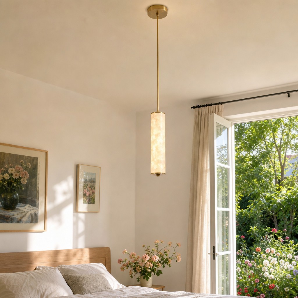 Nacrelith Capiz schelp cilinder messing hanglamp - Scandinavische slaapkamerverlichting HL3547