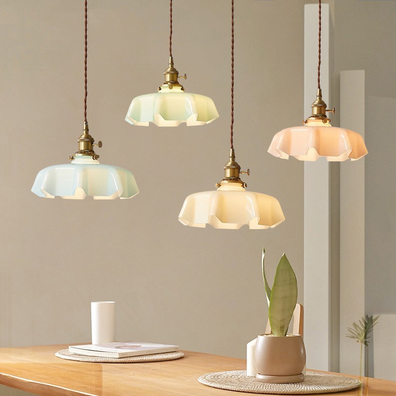 Retro Glazen Bloem Crème Hanglamp HL183