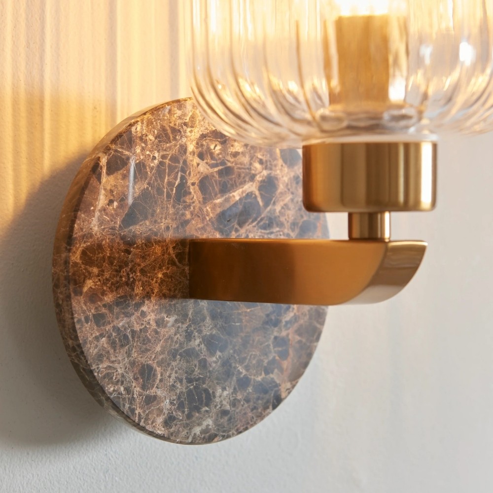 Korlisse Moderne Marmeren Wandlamp - Vintage Messing & Helder Glas Accentlamp voor Woonkamer en Hal HL2145