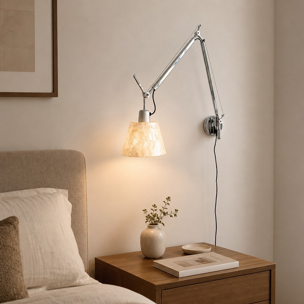 Lunavera Moderne Wandlamp met Verstelbare Arm en Kap van Capizschelp of Stof HL3542