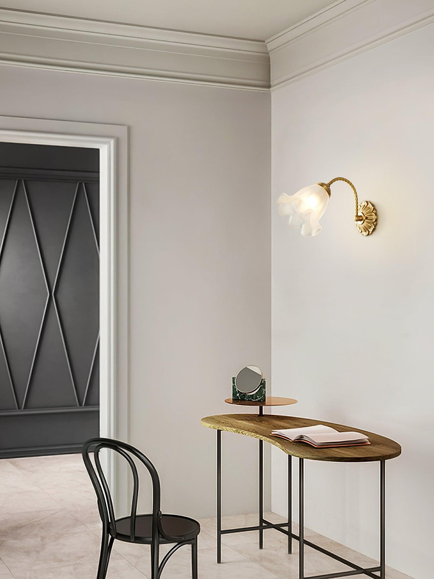 Nordic Modern Retro Elegant Bloem Messing Glas Wandlamp HL393