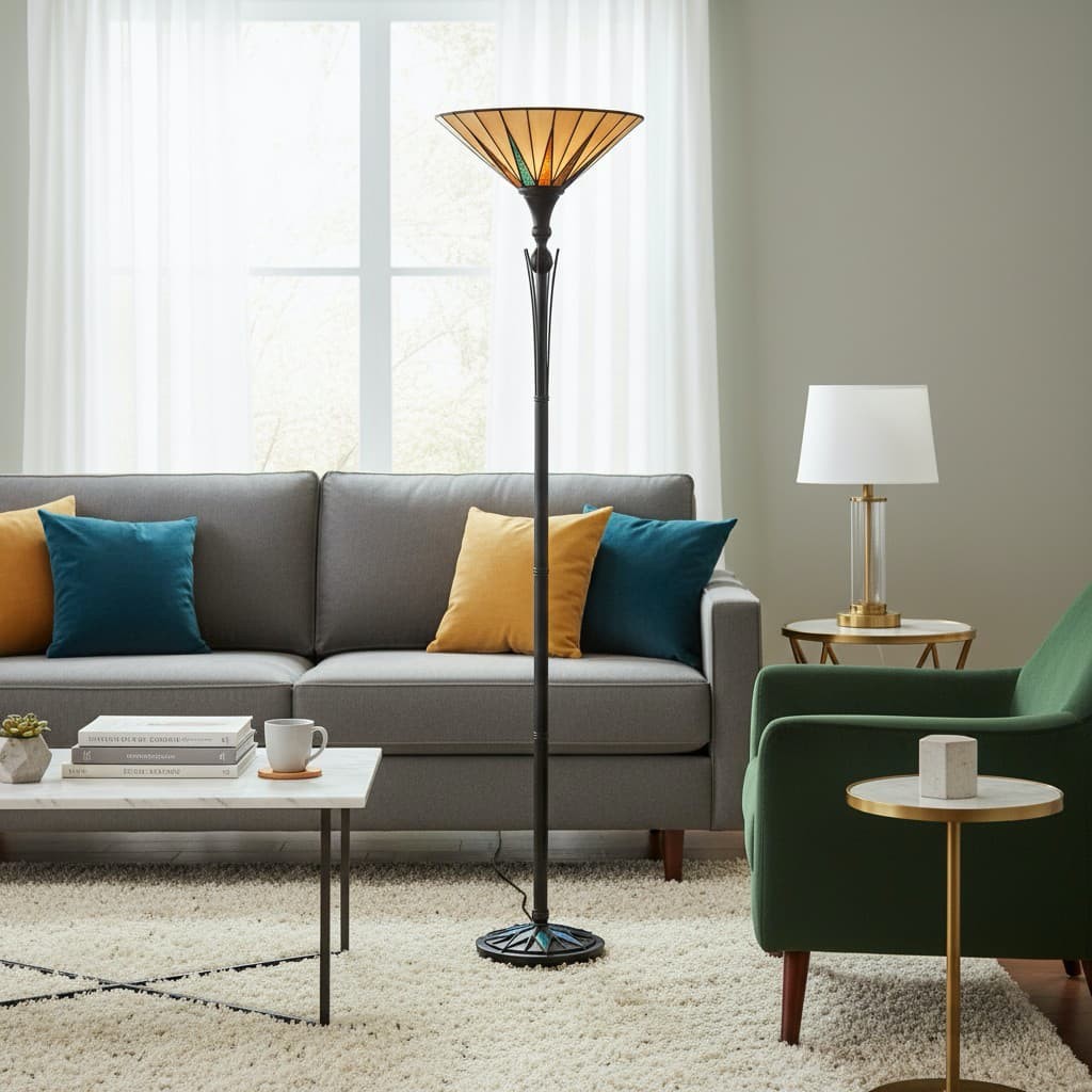 TF Dark Star Staande Lamp met Sterpatroon van Gebrandschilderd Glas - Uplighter in Tiffany-stijl voor Woonkamers HL2225