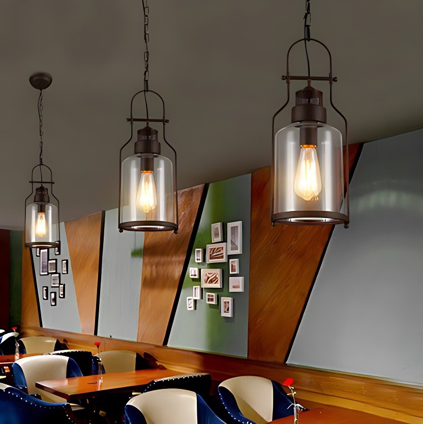 Lirra Vintage Glazen Pot Hanglamp - Industriële Metalen Hanglamp voor Keuken en Bar HL973